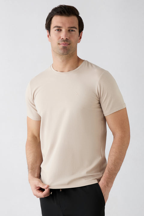 Taş Bisiklet Yaka Slim Fit Yumuşak Dokulu Pamuklu Likralı Esnek Tişört