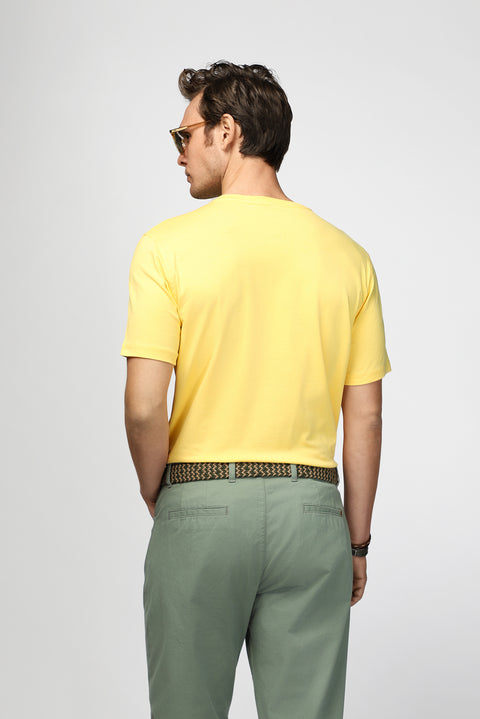 Açık Sarı Bisiklet Yaka Slim Fit Yumuşak Dokulu Pamuklu Likralı Esnek Tişört