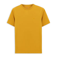 Mustard Yellow Crew Neck Slim Fit Soft Textured Cotton Lycra Stretch T-Shirt