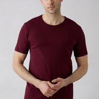 Dark Burgundy Crew Neck Slim Fit Soft Textured Cotton Lycra Stretch T-Shirt