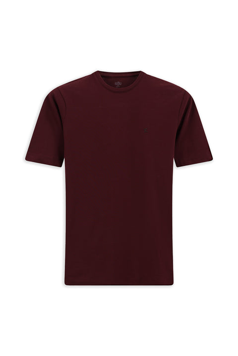 Dark Burgundy Crew Neck Slim Fit Soft Textured Cotton Lycra Stretch T-Shirt