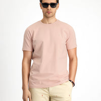 Dusty Pink Crew Neck Slim Fit Soft Textured Cotton Lycra Stretch T-Shirt