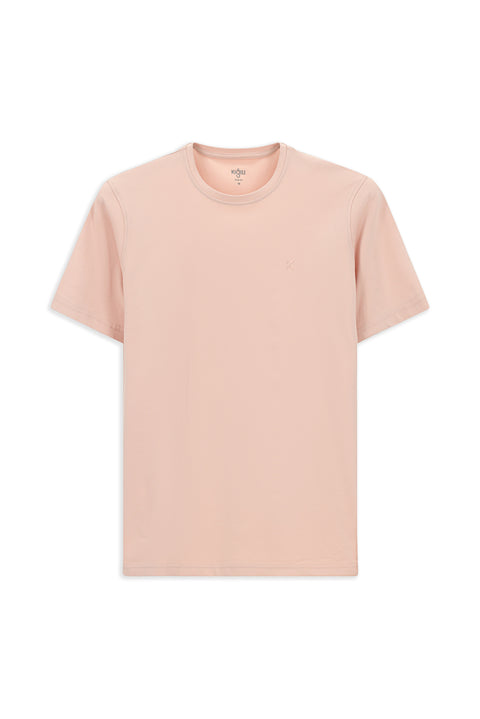 Dusty Pink Crew Neck Slim Fit Soft Textured Cotton Lycra Stretch T-Shirt