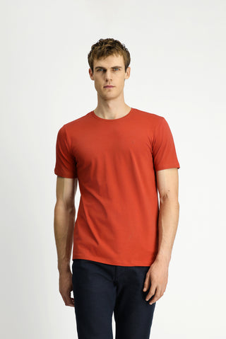  Turuncu Bisiklet Yaka Slim Fit Yumuşak Dokulu Pamuklu Likralı Esnek Tişört