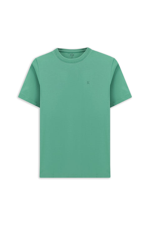 Mercan Yeşili Bisiklet Yaka Slim Fit Yumuşak Dokulu Pamuklu Likralı Esnek Tişört