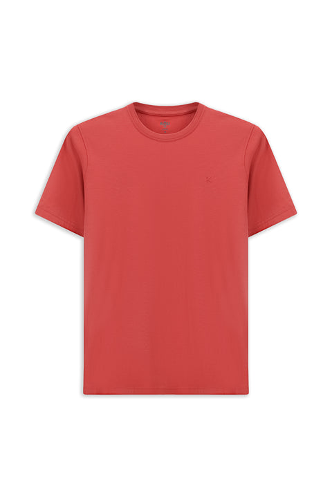 Light Red Crew Neck Slim Fit Soft Textured Cotton Lycra Stretch T-Shirt
