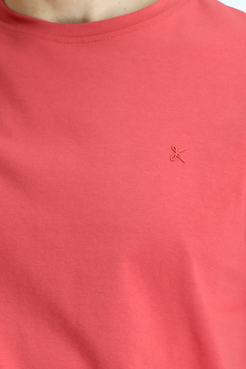 Light Red Crew Neck Slim Fit Soft Textured Cotton Lycra Stretch T-Shirt