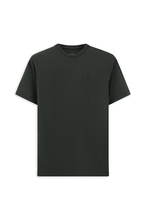 Dark Anthracite Crew Neck Slim Fit Soft Textured Cotton Lycra Stretch T-Shirt