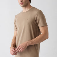 Medium Mink Crew Neck Slim Fit Soft Textured Cotton Lycra Stretch T-Shirt