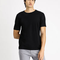 Black Crew Neck Slim Fit Narrow Cut Cotton T-Shirt