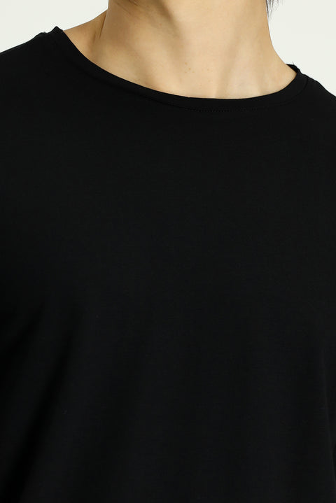 Black Crew Neck Slim Fit Narrow Cut Cotton T-Shirt