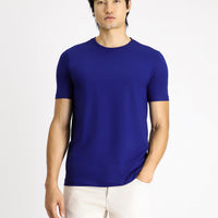 Navy Blue Crew Neck Slim Fit Narrow Cut Cotton T-Shirt