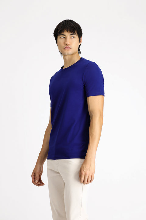 Navy Blue Crew Neck Slim Fit Narrow Cut Cotton T-Shirt