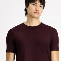 Dark Burgundy Crew Neck Slim Fit Cotton T-Shirt