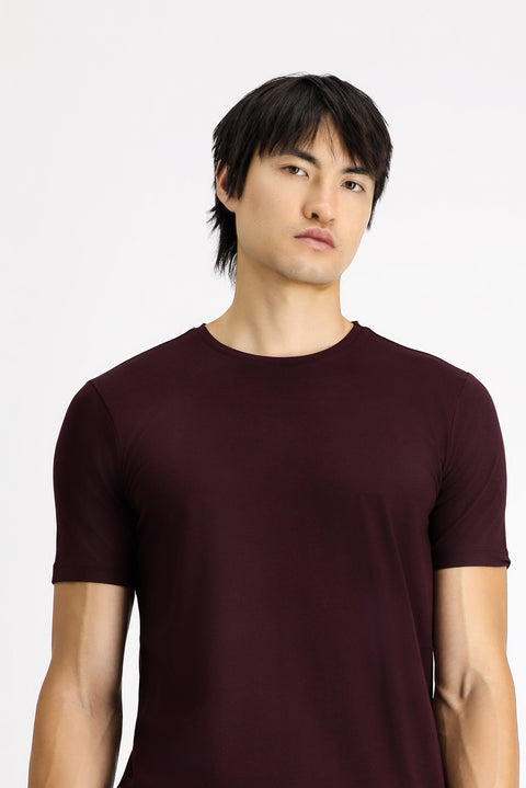 Dark Burgundy Crew Neck Slim Fit Cotton T-Shirt