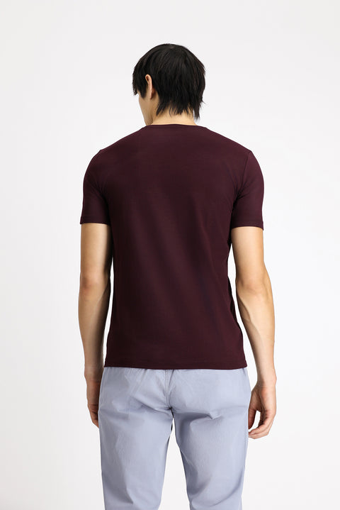 Dark Burgundy Crew Neck Slim Fit Cotton T-Shirt