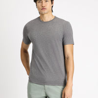 Dark Anthracite Melange Crew Neck Slim Fit Narrow Cut Cotton T-Shirt