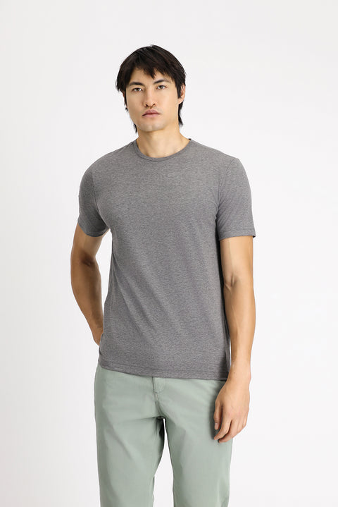 Dark Anthracite Melange Crew Neck Slim Fit Narrow Cut Cotton T-Shirt