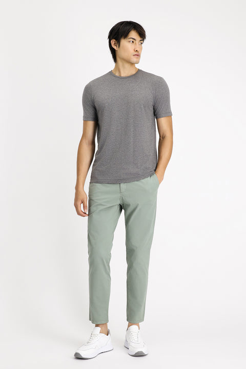 Dark Anthracite Melange Crew Neck Slim Fit Narrow Cut Cotton T-Shirt