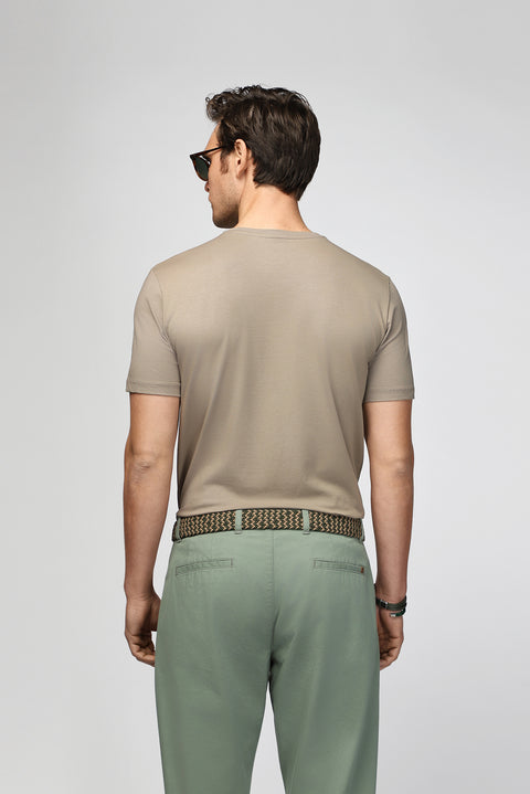 Medium Mink Crew Neck Slim Fit Narrow Cut Cotton T-Shirt