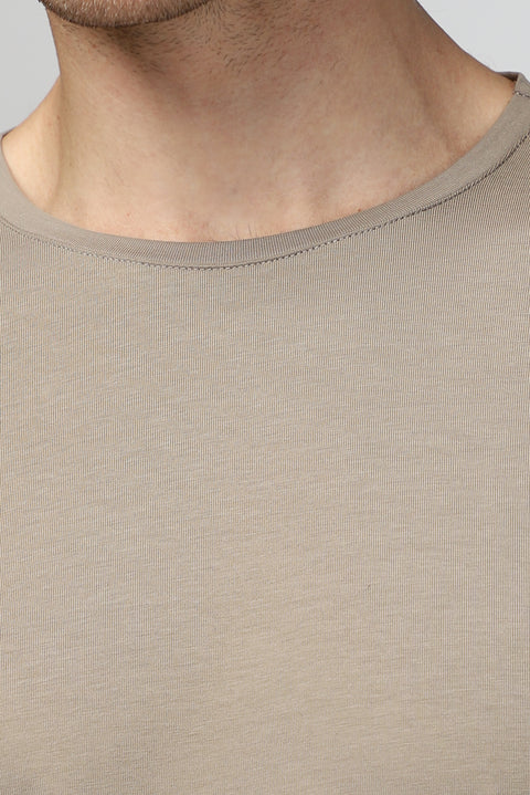 Medium Mink Crew Neck Slim Fit Narrow Cut Cotton T-Shirt