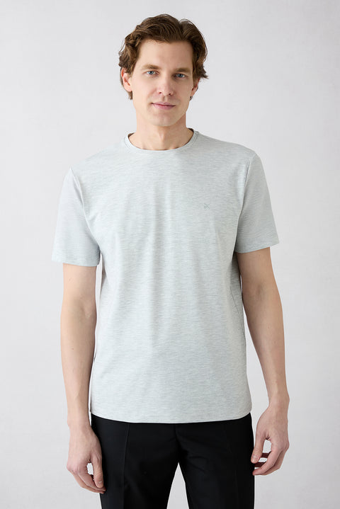 Light Gray Melange Crew Neck Slim Fit Supreme Cotton Basic T-Shirt