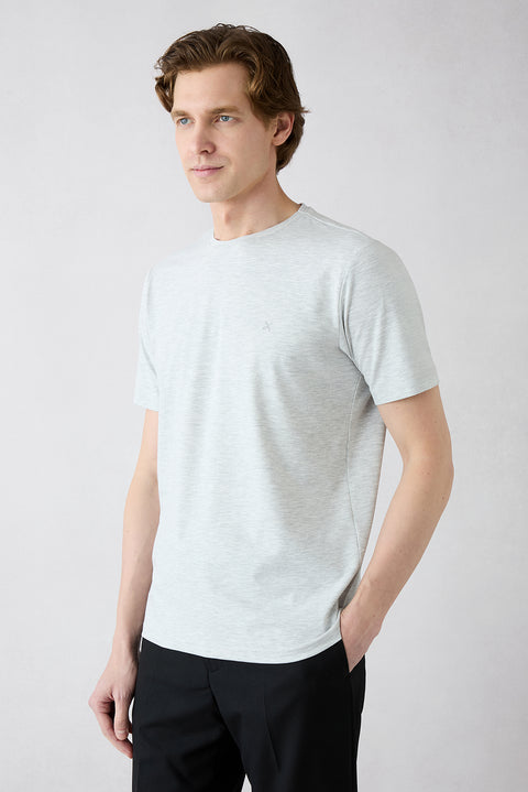 Light Gray Melange Crew Neck Slim Fit Supreme Cotton Basic T-Shirt