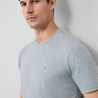 Mid Gray Melange Crew Neck Slim Fit Supima Cotton Basic T-Shirt