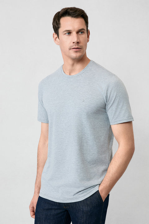 Mid Gray Melange Crew Neck Slim Fit Supima Cotton Basic T-Shirt