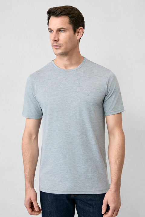 Mid Gray Melange Crew Neck Slim Fit Supima Cotton Basic T-Shirt