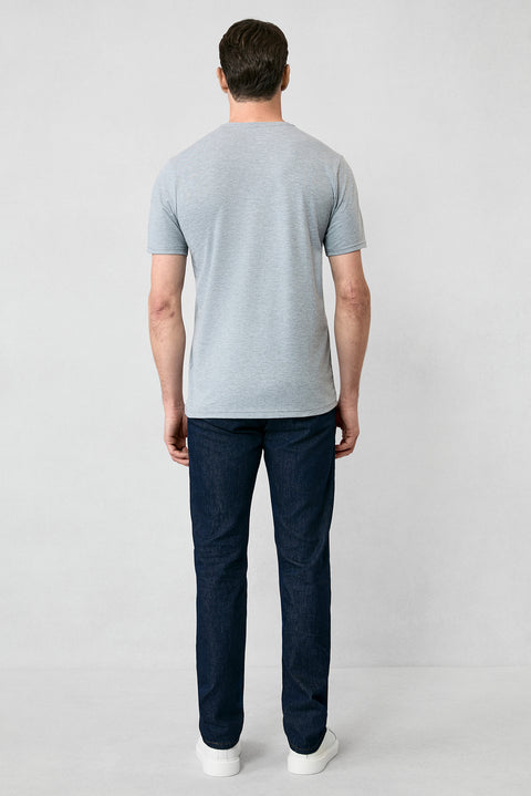 Mid Gray Melange Crew Neck Slim Fit Supima Cotton Basic T-Shirt