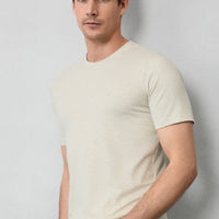 Açık Bej Melanj Bisiklet Yaka Slim Fit Süprem Pamuklu Basic Tişört