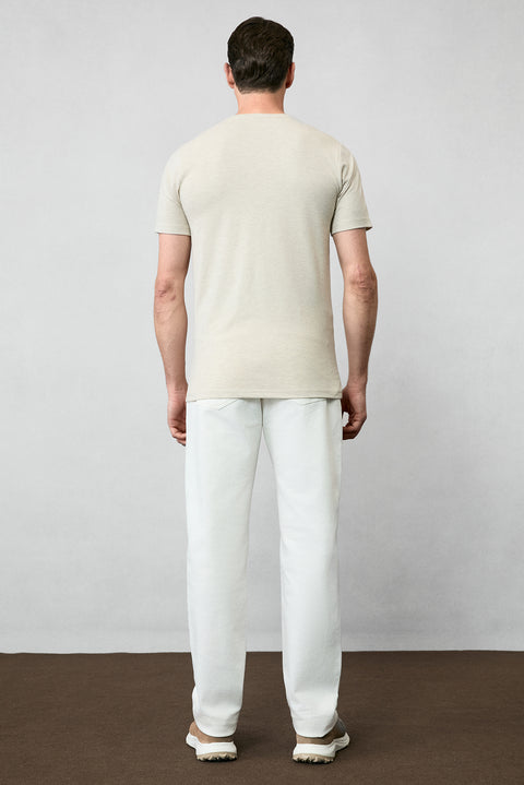 Açık Bej Melanj Bisiklet Yaka Slim Fit Süprem Pamuklu Basic Tişört