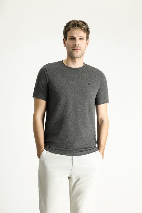 Dark Anthracite Melange Crew Neck Slim Fit Narrow Cut Supreme Cotton T-Shirt