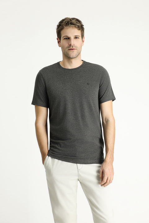 Dark Anthracite Melange Crew Neck Slim Fit Narrow Cut Supreme Cotton T-Shirt