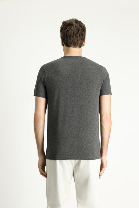 Dark Anthracite Melange Crew Neck Slim Fit Narrow Cut Supreme Cotton T-Shirt