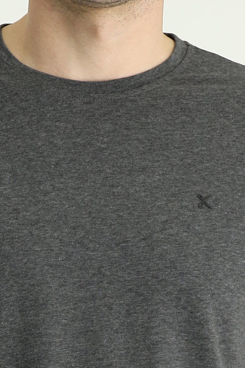 Dark Anthracite Melange Crew Neck Slim Fit Narrow Cut Supreme Cotton T-Shirt
