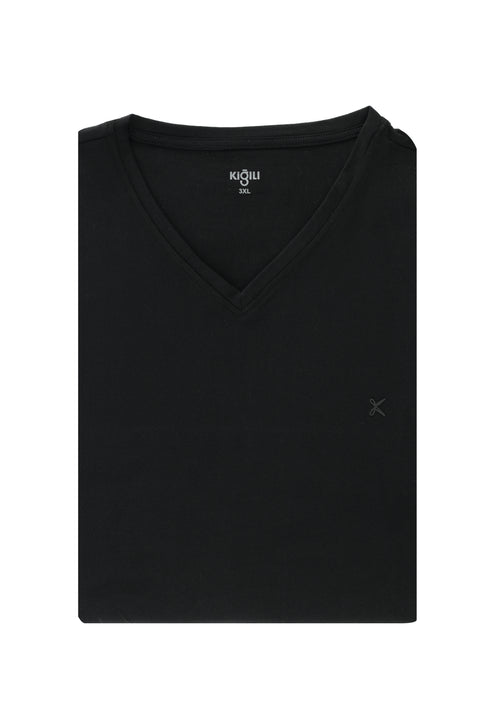 Black Plus Size V-Neck Supreme Cotton T-Shirt