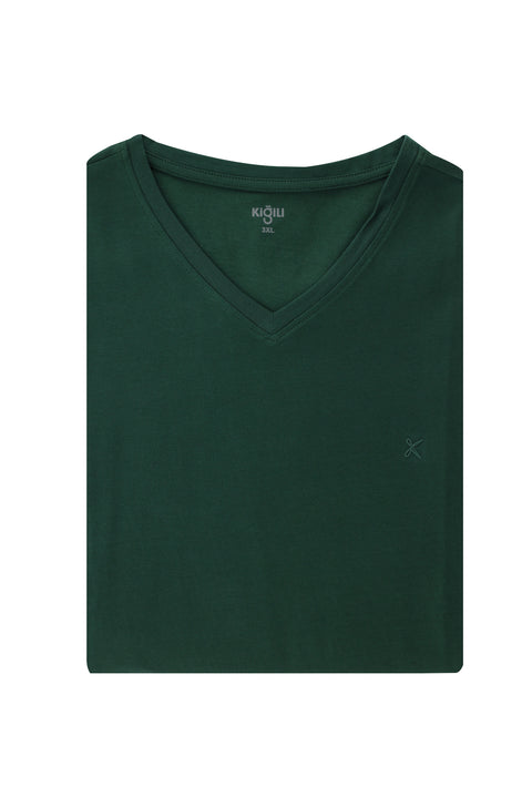 Dark Green Plus Size V-Neck Supreme Cotton T-Shirt