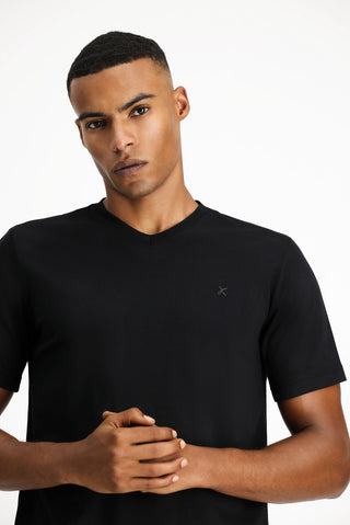  Siyah V Yaka Slim Fit Dar Kesim Süprem Pamuklu Basic Tişört