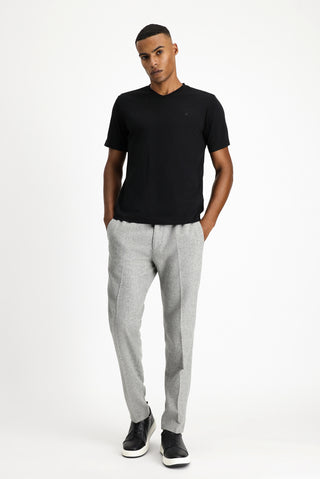  Siyah V Yaka Slim Fit Dar Kesim Süprem Pamuklu Basic Tişört