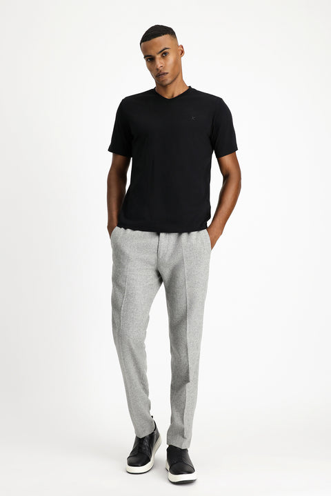 Black V-Neck Slim Fit Narrow Cut Supreme Cotton Basic T-Shirt