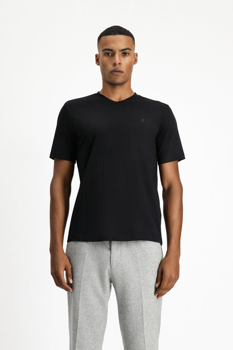 Black V-Neck Slim Fit Narrow Cut Supreme Cotton Basic T-Shirt