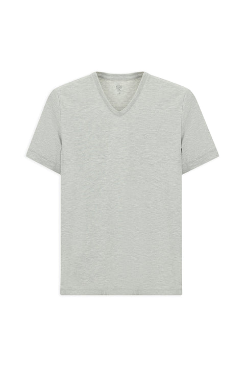 Light Grey Melange V-Neck Slim Fit Narrow Cut Supreme Cotton Basic T-Shirt
