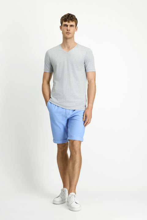 Light Grey Melange V-Neck Slim Fit Narrow Cut Supreme Cotton Basic T-Shirt