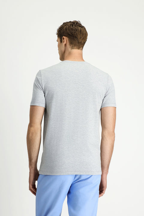 Light Grey Melange V-Neck Slim Fit Narrow Cut Supreme Cotton Basic T-Shirt
