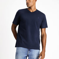 Medium Navy V-Neck Slim Fit Narrow Cut Supreme Cotton Basic T-Shirt