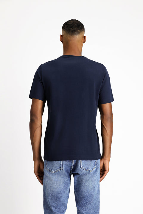 Medium Navy V-Neck Slim Fit Narrow Cut Supreme Cotton Basic T-Shirt