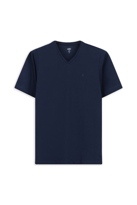 Dark Navy V-Neck Slim Fit Narrow Cut Supreme Cotton Basic T-Shirt