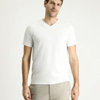 White V-Neck Slim Fit Narrow Cut Supreme Cotton Basic T-Shirt
